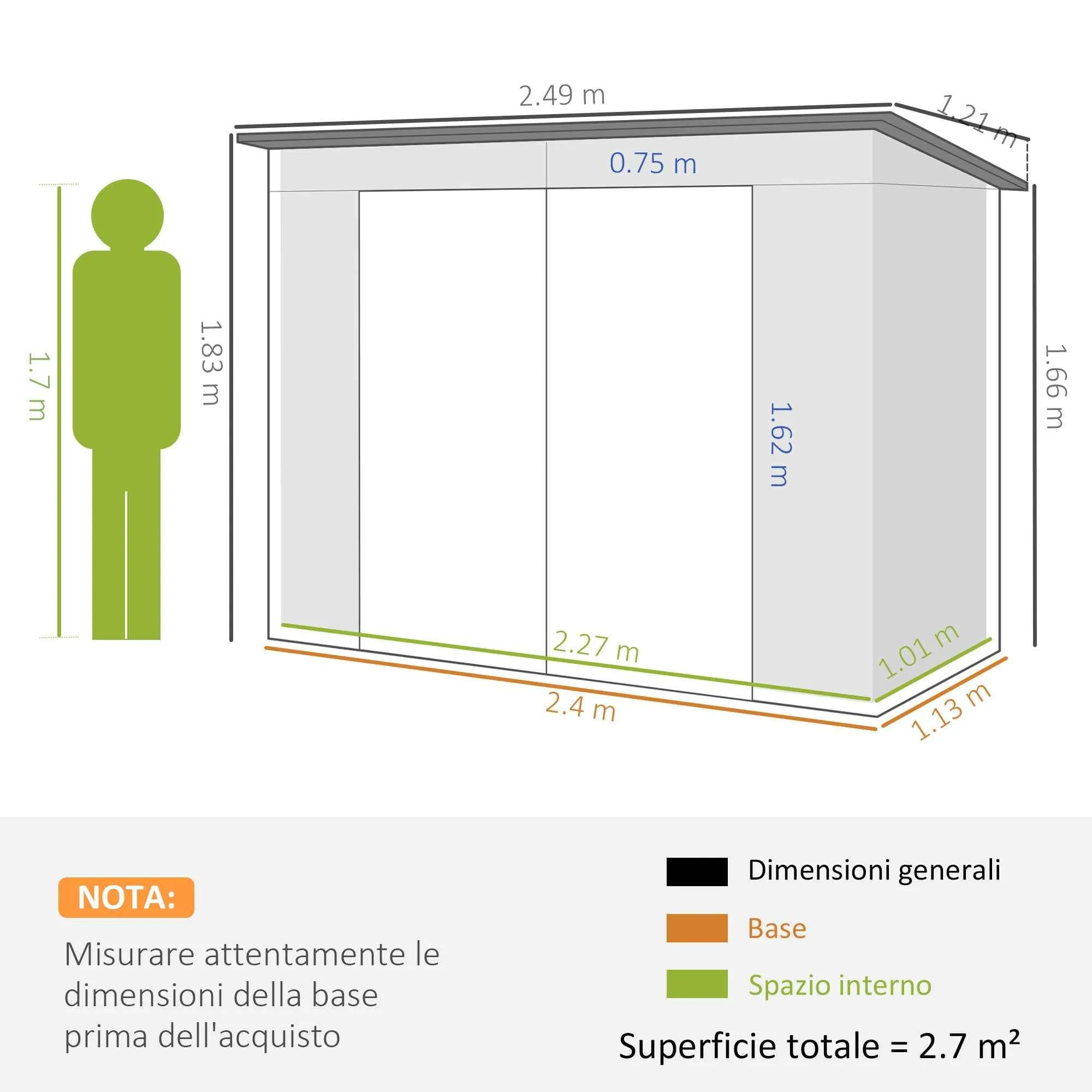 Steel Tool Shed with 2 Vents and Latch, 249x121x183 cm, Light Grey - Image 3