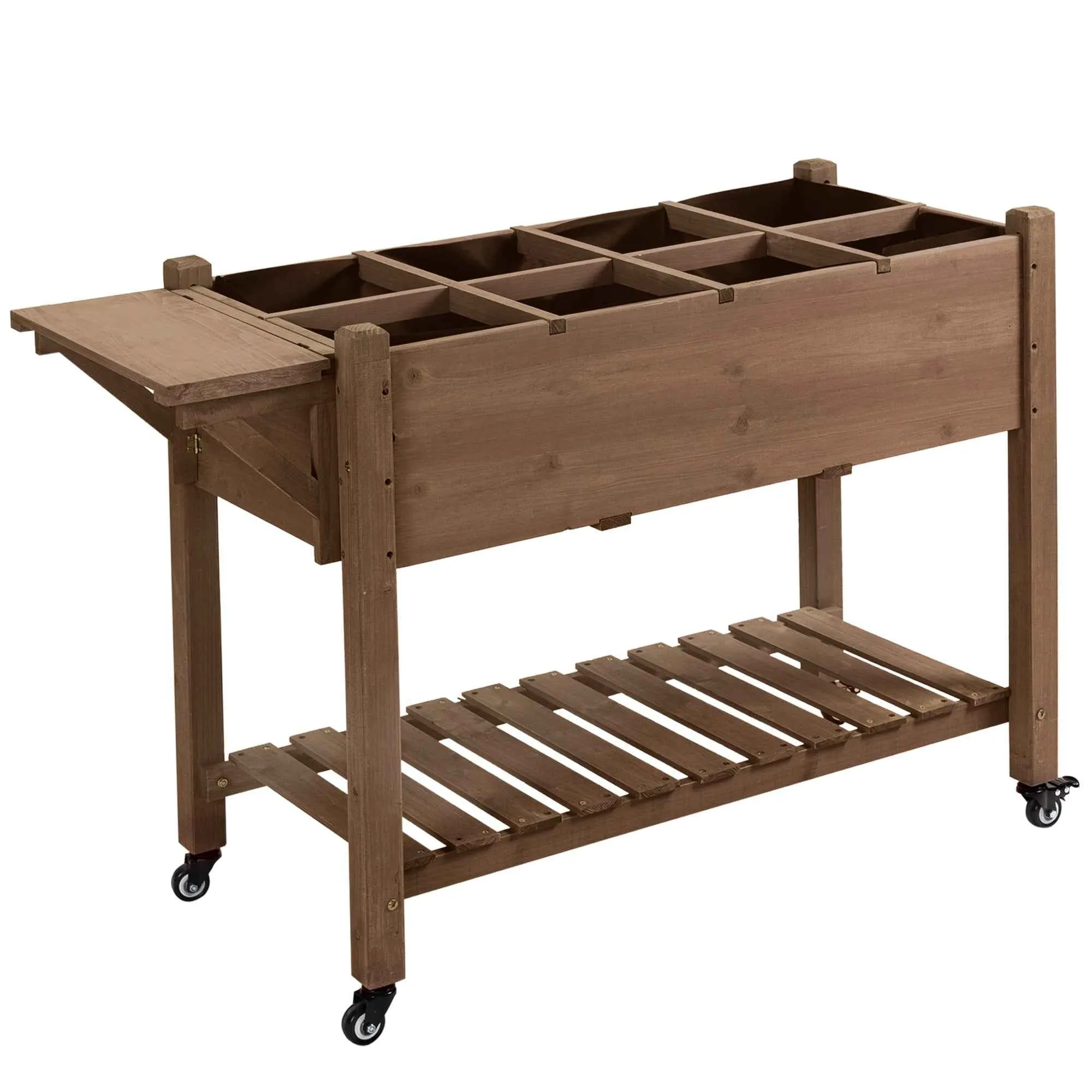 Outsunny 8-Pot Outdoor Planter with Side and Bottom Shelf, Fir Wood, 123x54x87 cm