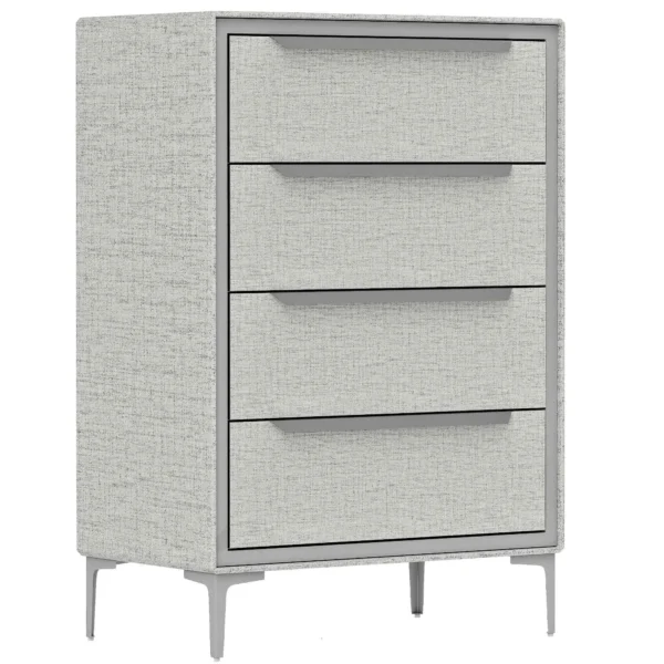 4-Drawer Steel Chest of Drawers with Linen-Effect Fabric Covering, 60x36x88 cm, Grey