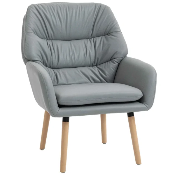 Modern High-Backed Bedroom Armchair with Double Padded Seat in Leather Effect Fabric, Grey