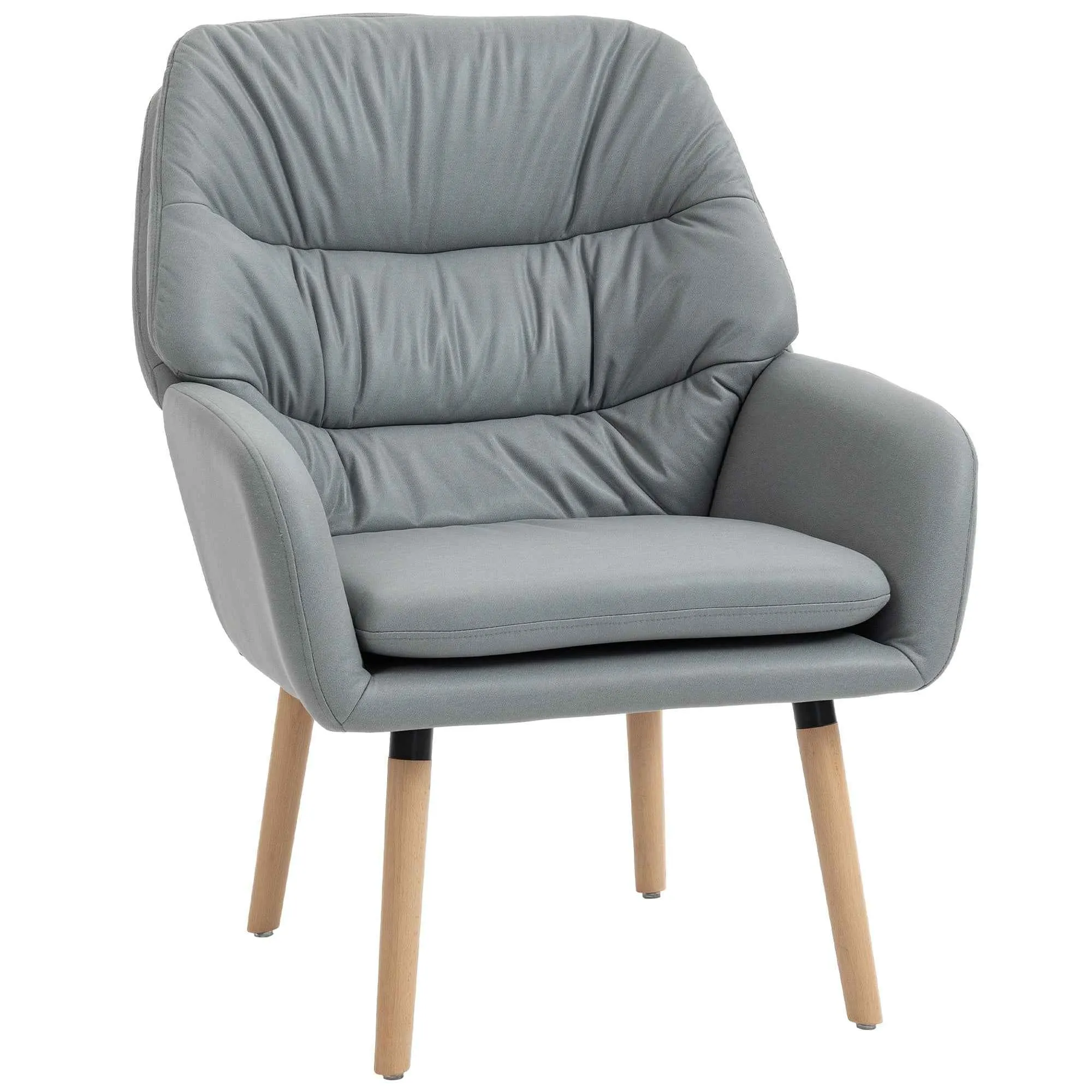 Modern High-Backed Bedroom Armchair with Double Padded Seat in Leather Effect Fabric, Grey