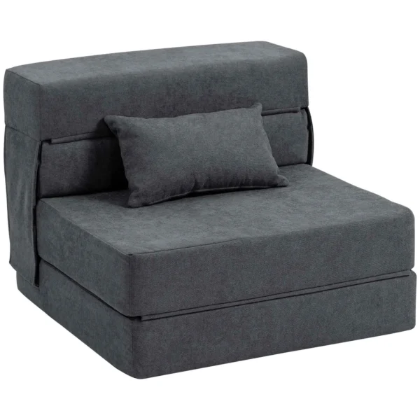Folding Sofa Bed Convertible to Chaise Longue with Mattress, 80x80x64 cm, Dark Grey