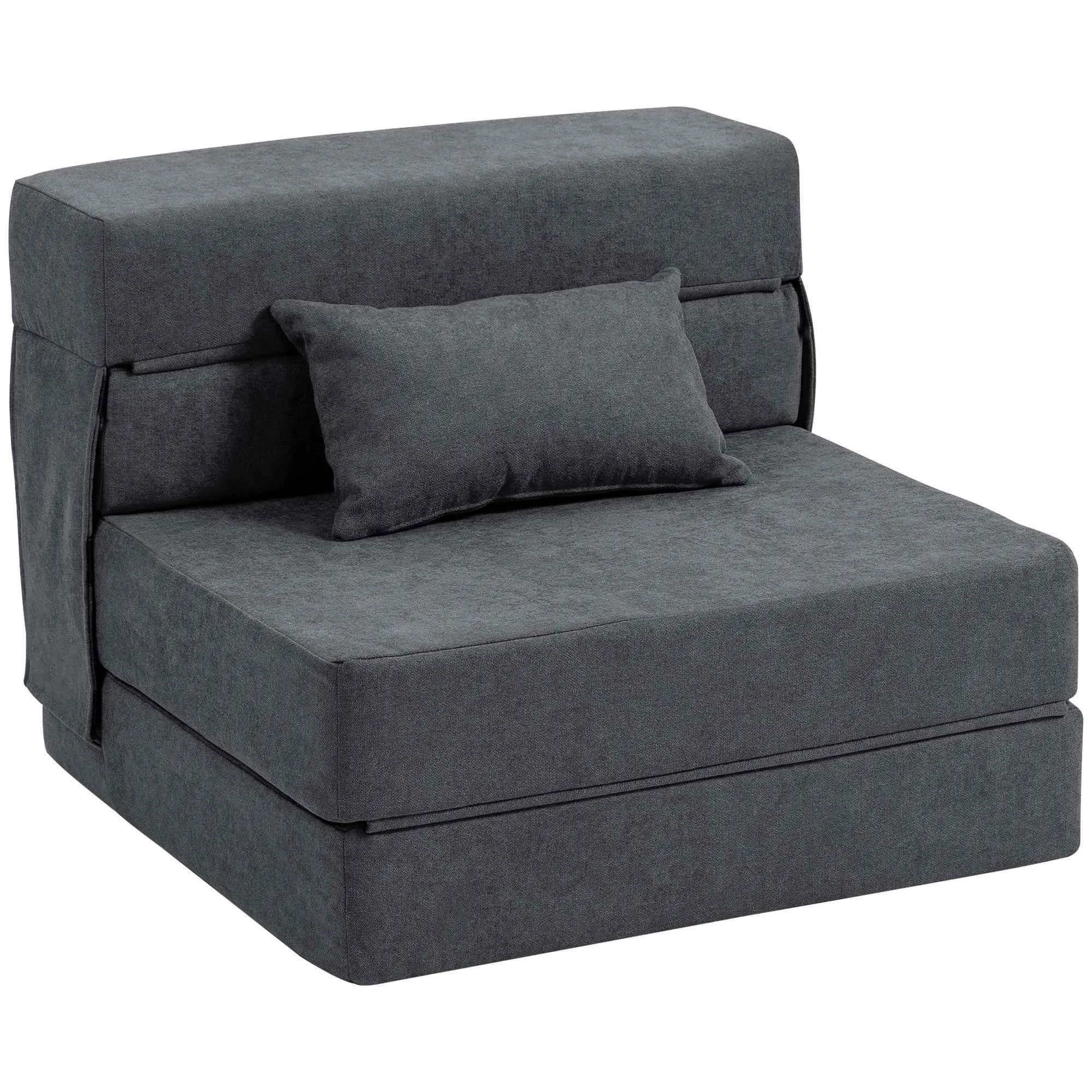 Folding Sofa Bed Convertible to Chaise Longue with Mattress, 80x80x64 cm, Dark Grey