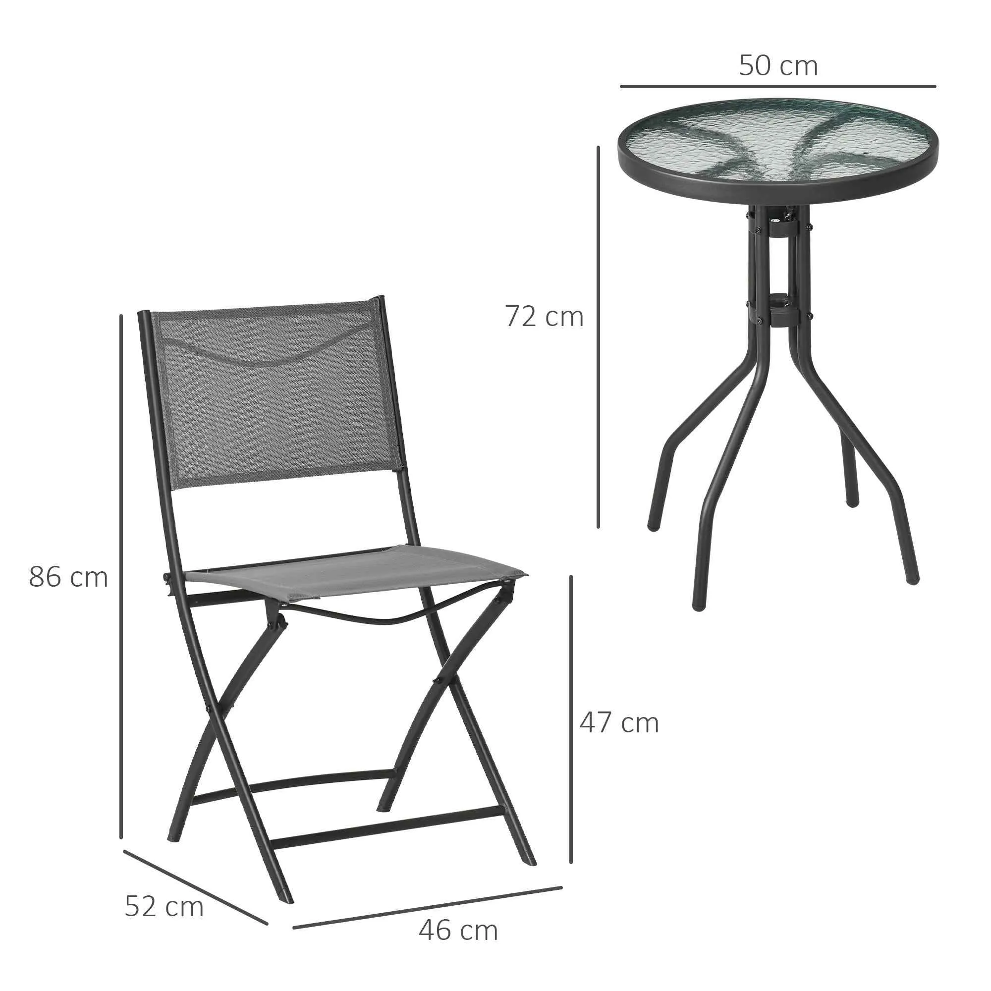 Outsunny 3-Piece Steel Patio Set with 2 Breathable Fabric Folding Chairs and Round Table - Image 3