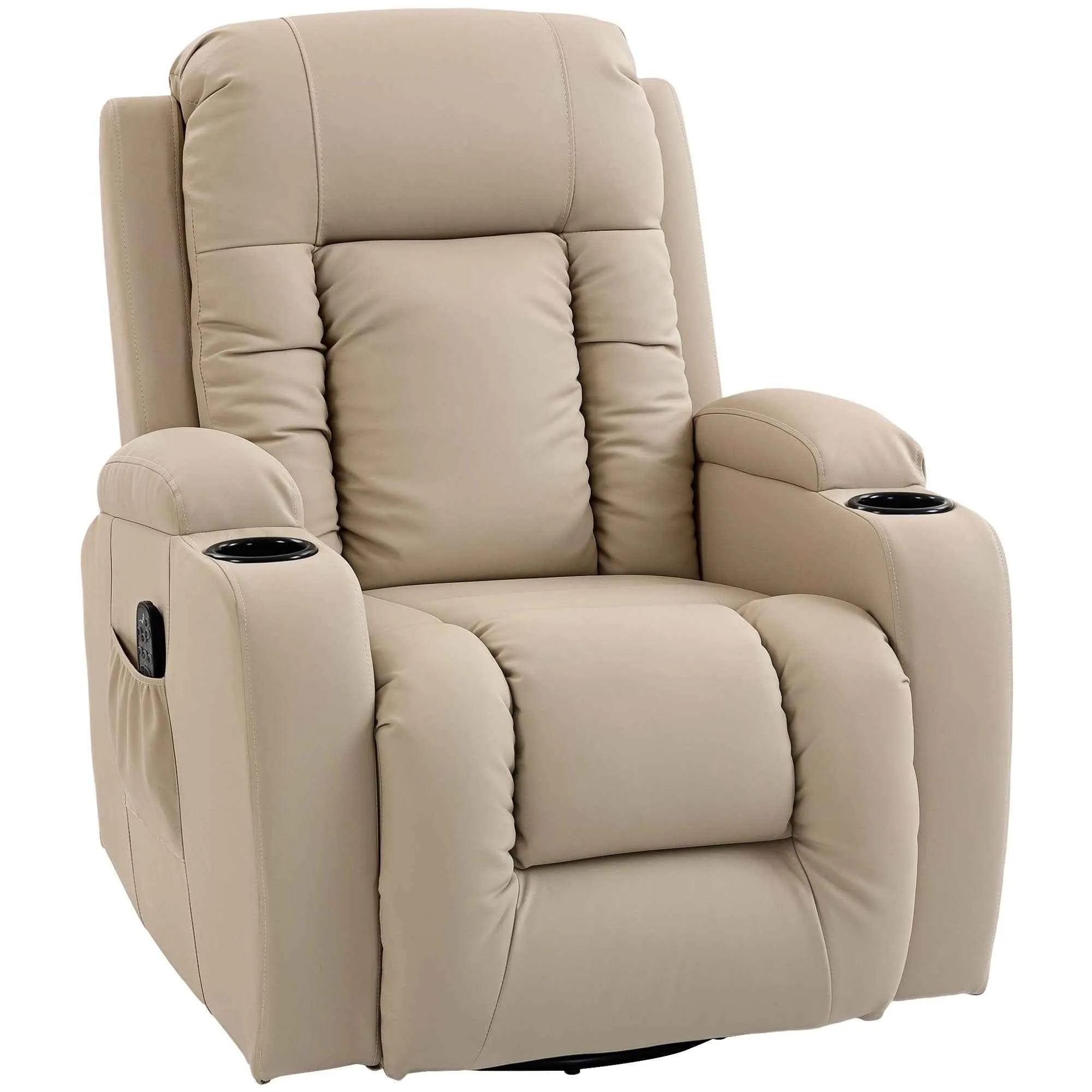 Heated Massage Recliner, 8 Massage Points and 3 Modes with Remote Control, PU Leather, Cream