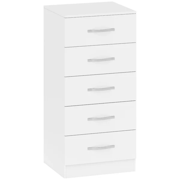 HOMCOM 5-Drawer Chest of Drawers, Modern Style, Chipboard, 40x35x85 cm, White