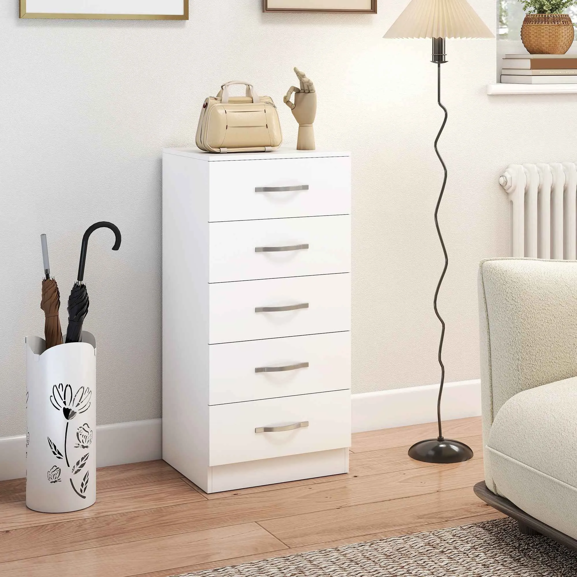 HOMCOM 5-Drawer Chest of Drawers, Modern Style, Chipboard, 40x35x85 cm, White - Image 2