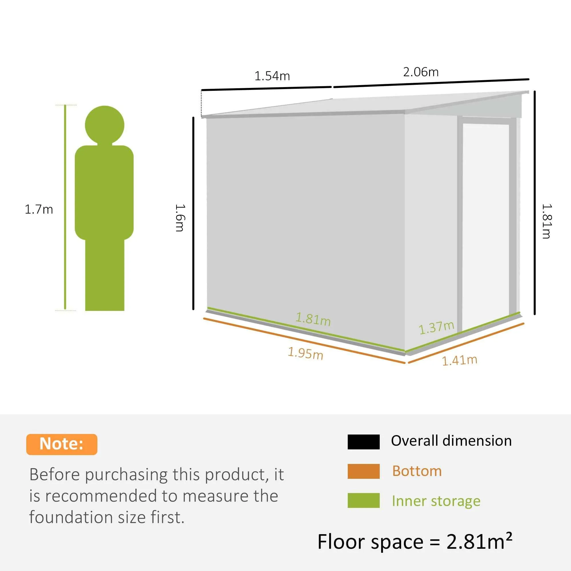 1.5x2m Metal Tool Shed with Base, Sliding Door and Sloped Roof, Light Grey - Image 3