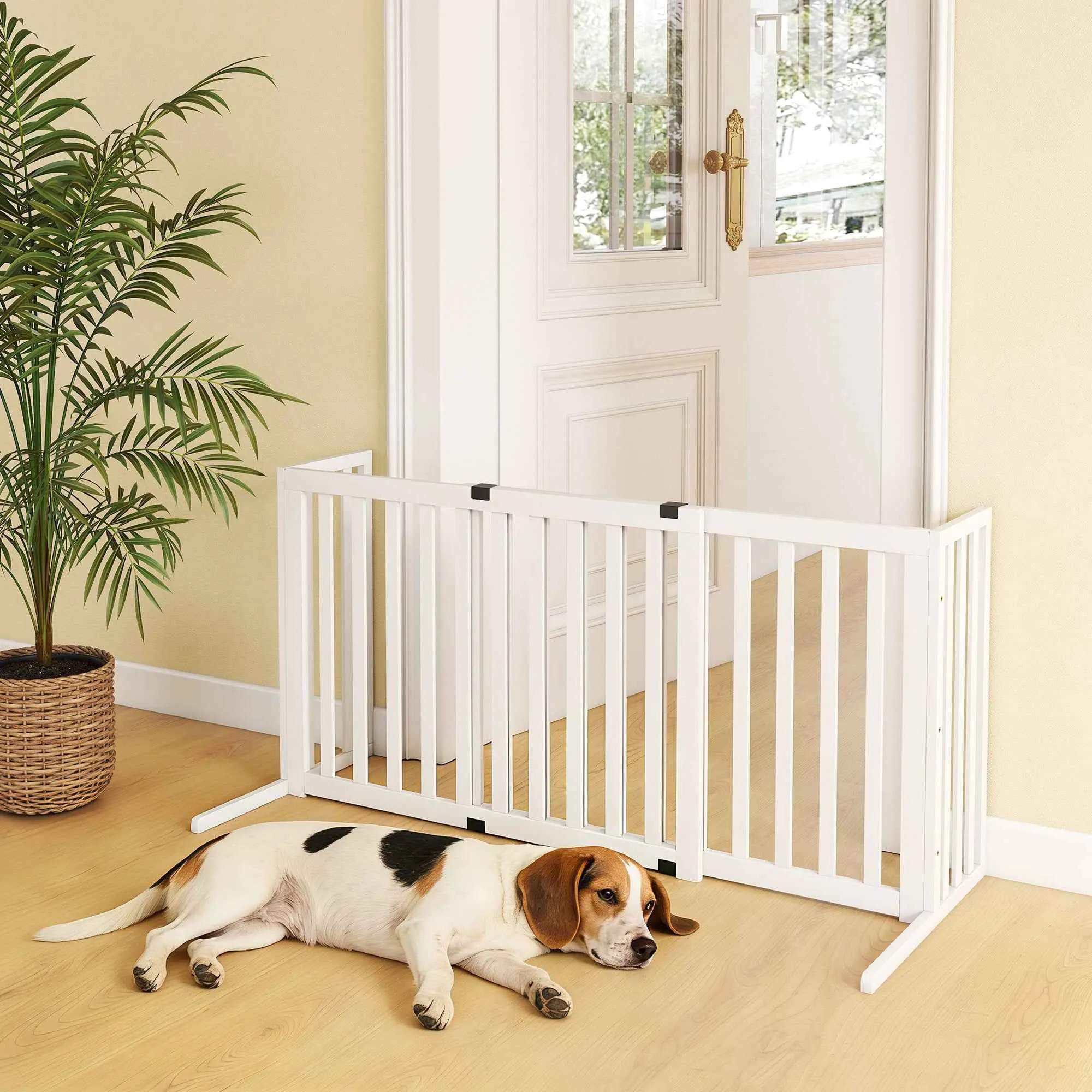 PawHut Extendable Freestanding Wooden Dog Gate for Small and Medium Dogs, 102-183x57x70 cm, White - Image 2