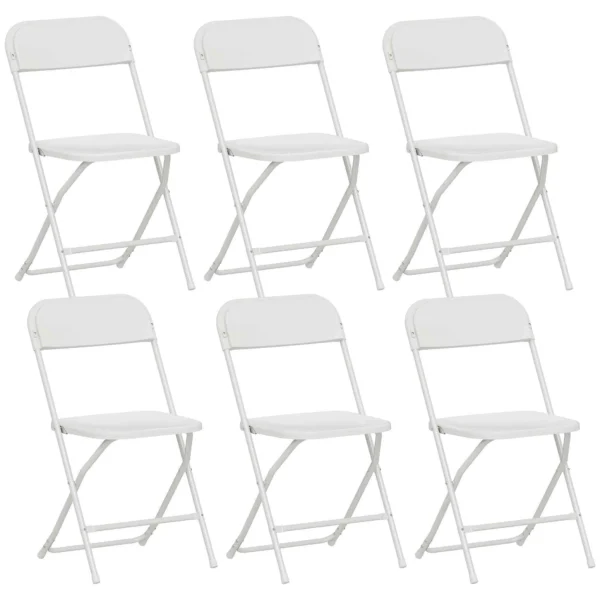 Set of 6 Folding Chairs with Drainage Holes in Plastic and Metal, 45x49x79.5 cm, White