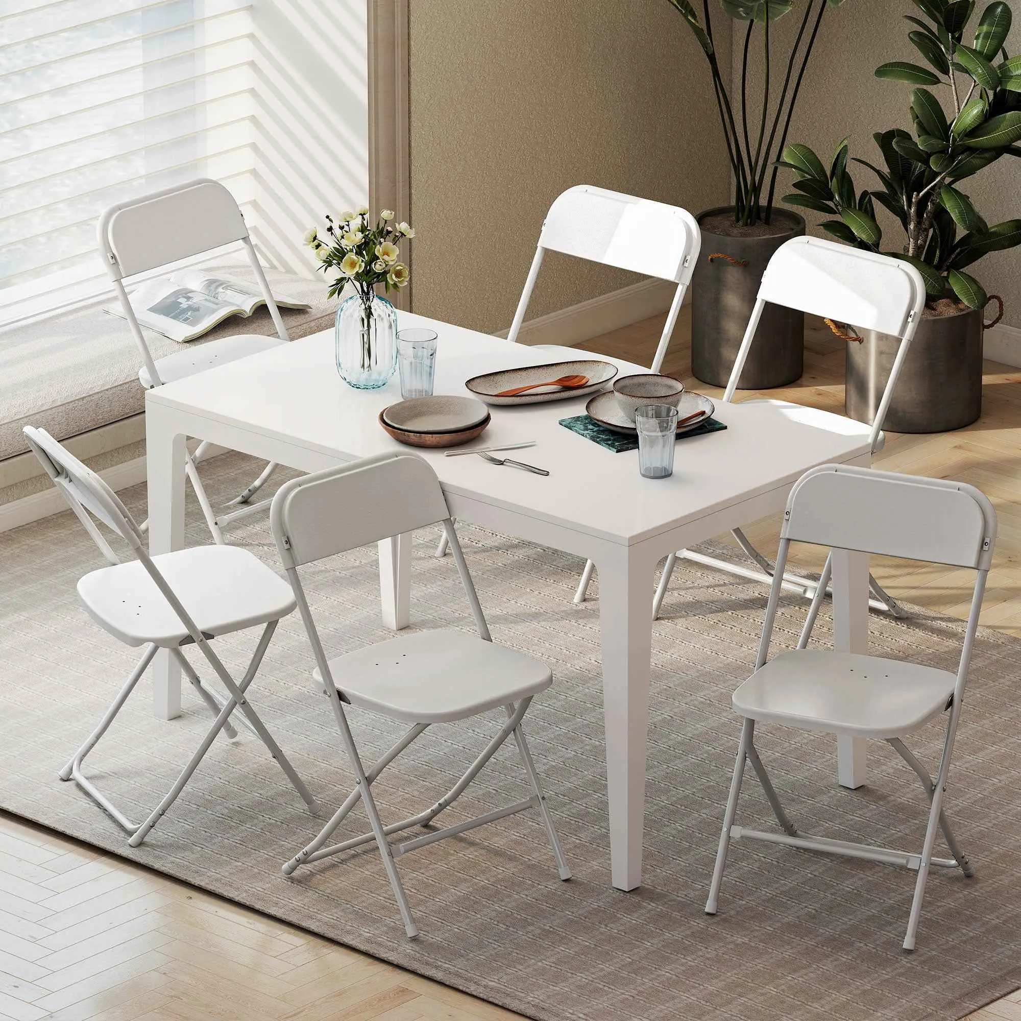 Set of 6 Folding Chairs with Drainage Holes in Plastic and Metal, 45x49x79.5 cm, White - Image 2