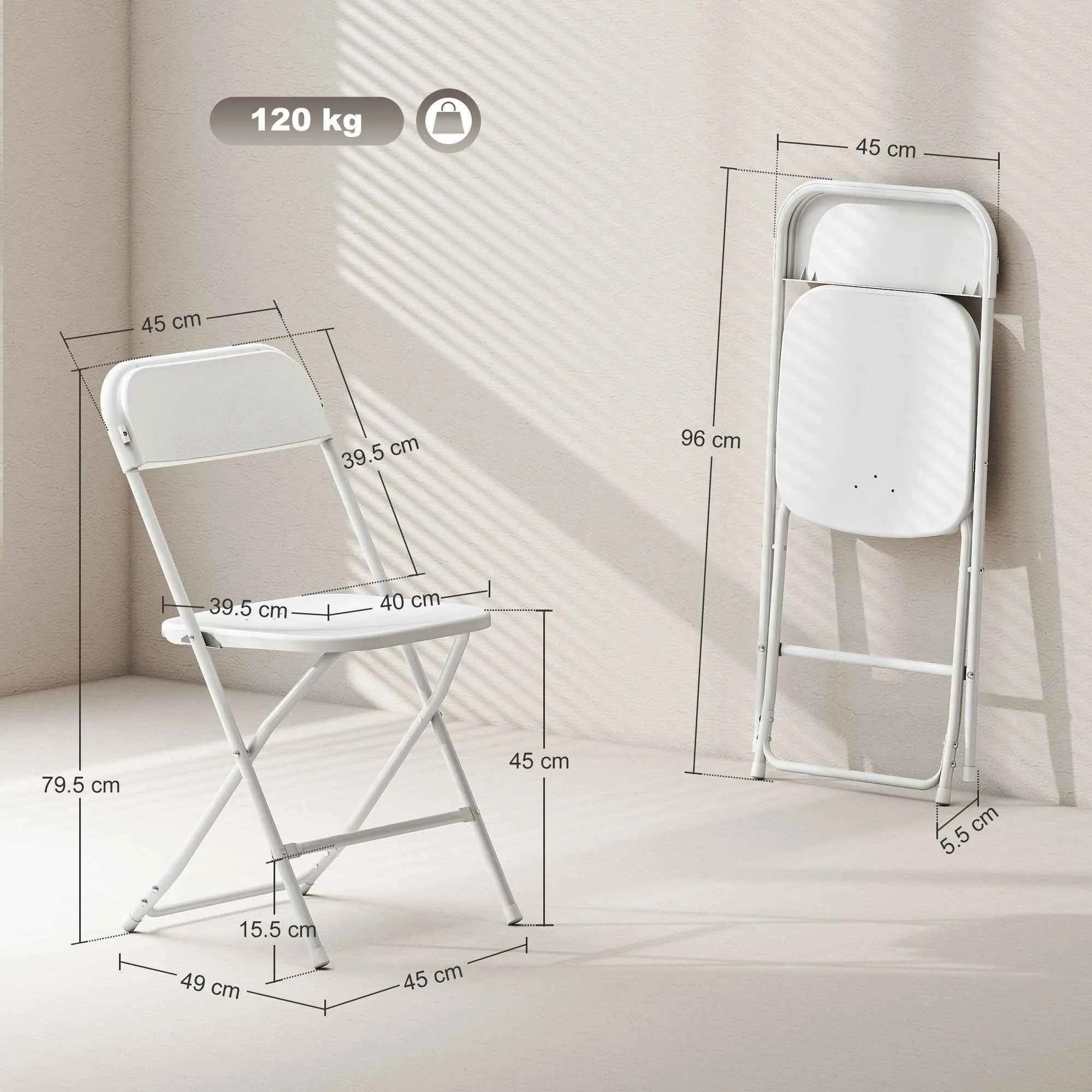 Set of 6 Folding Chairs with Drainage Holes in Plastic and Metal, 45x49x79.5 cm, White - Image 3