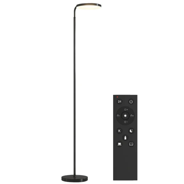 LED Floor Lamp with 350° Swivel Head and Magnetic Remote Control, Continuously Dimmable 3000K-6500K, Black