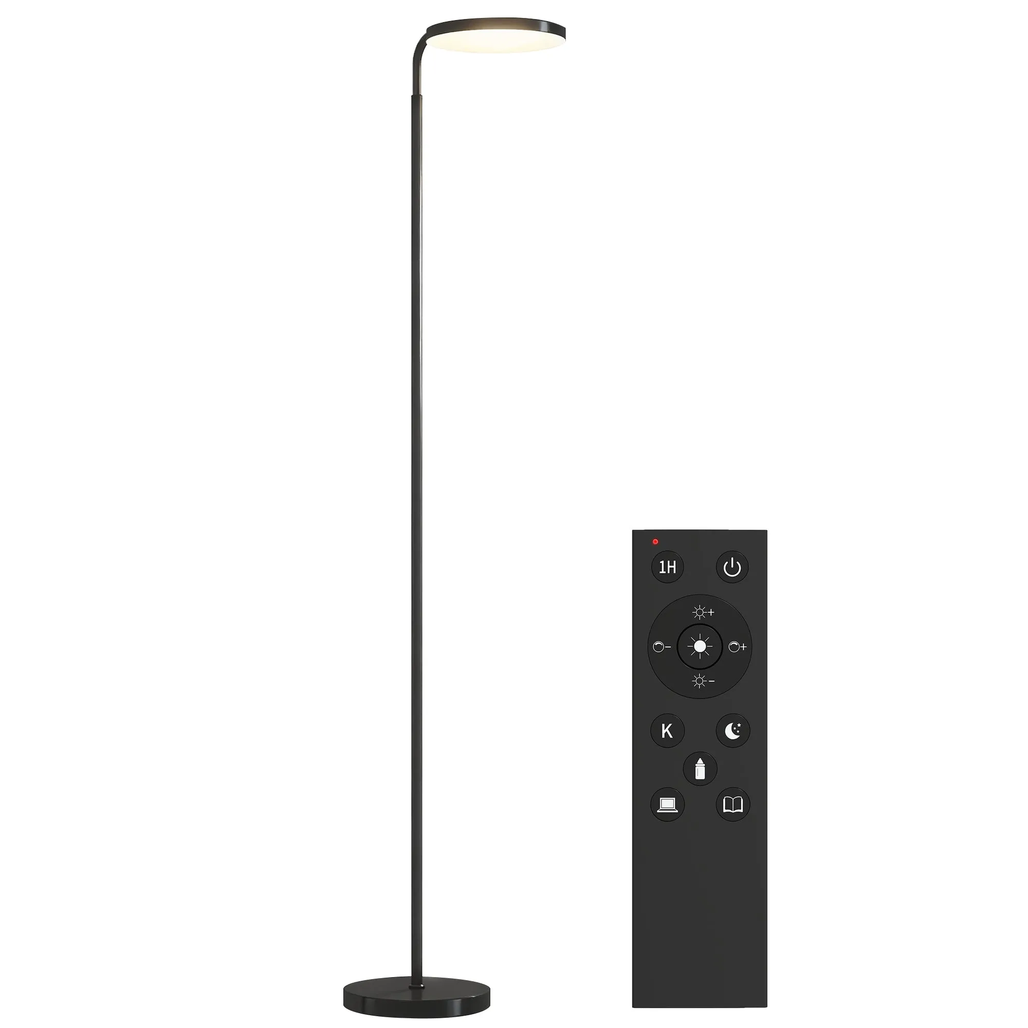 LED Floor Lamp with 350° Swivel Head and Magnetic Remote Control, Continuously Dimmable 3000K-6500K, Black