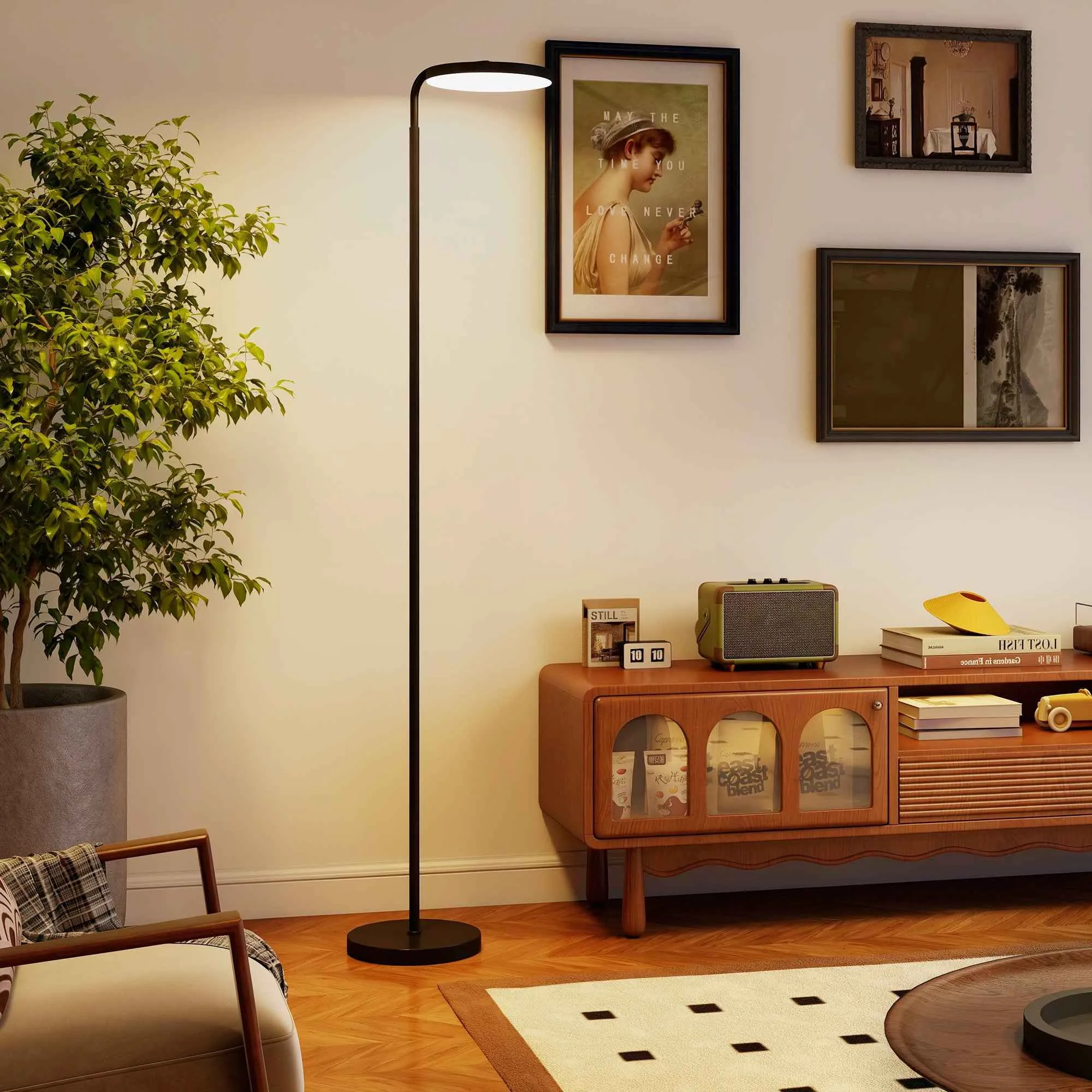 LED Floor Lamp with 350° Swivel Head and Magnetic Remote Control, Continuously Dimmable 3000K-6500K, Black - Image 2