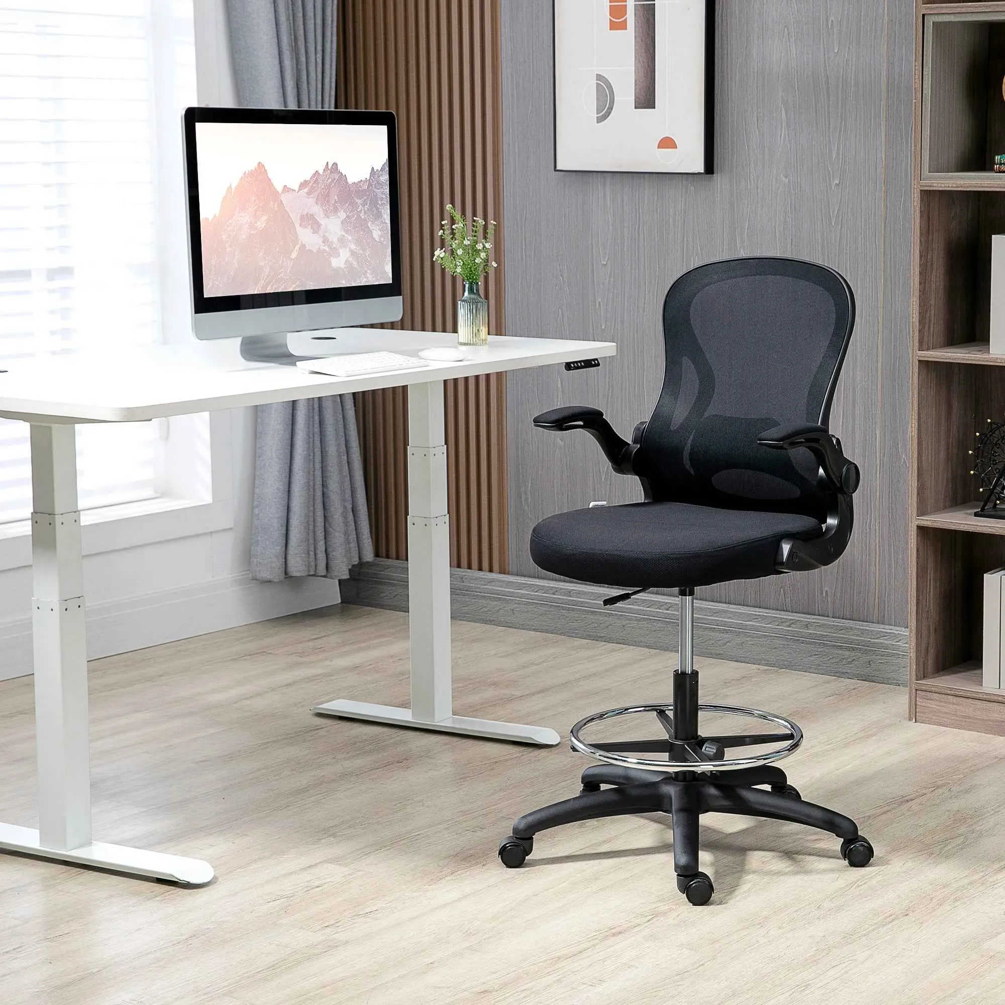 Office Chair with Lumbar Support, Adjustable Height and Flip-Up Armrests, 59x65x102-122 cm, Black - Image 2