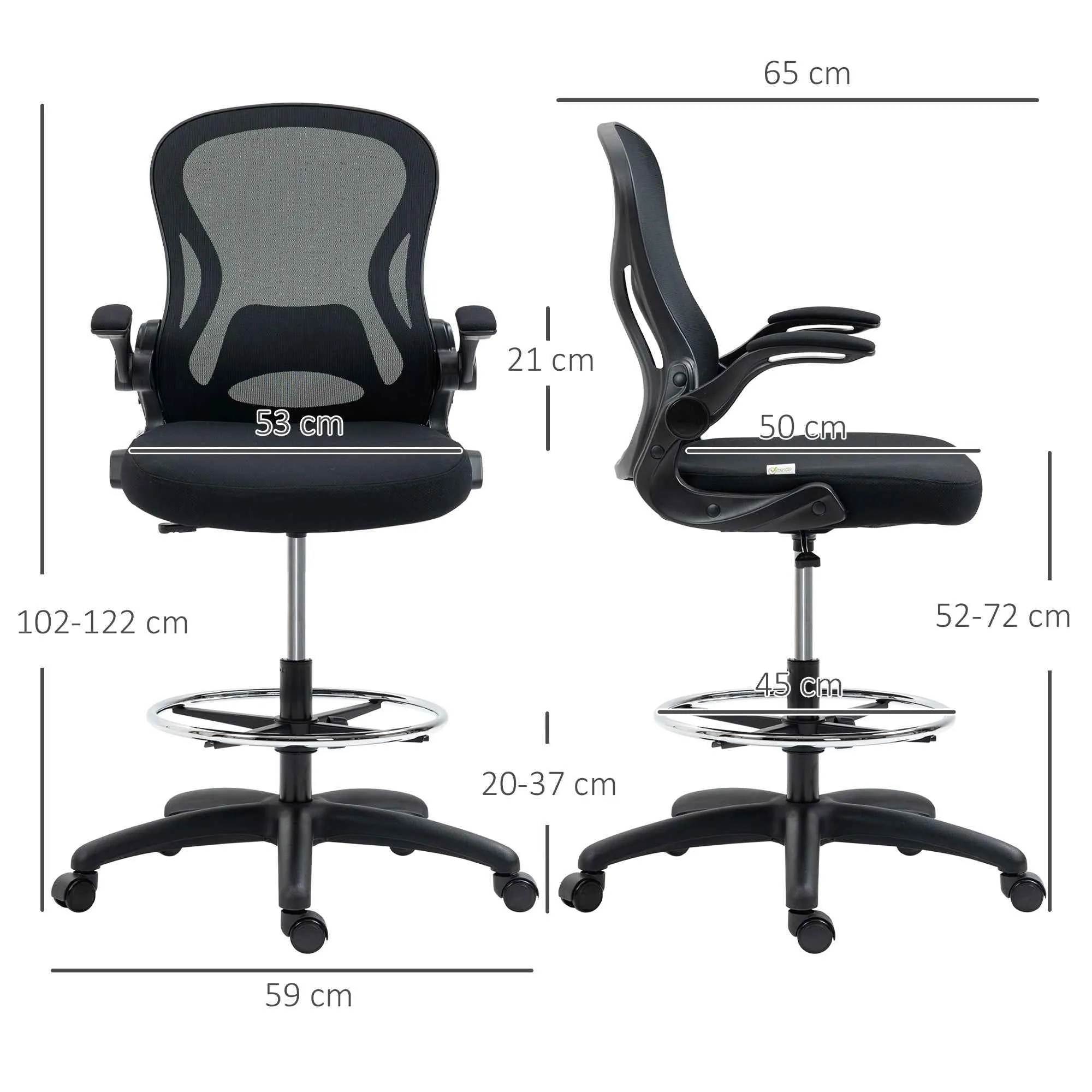 Office Chair with Lumbar Support, Adjustable Height and Flip-Up Armrests, 59x65x102-122 cm, Black - Image 3