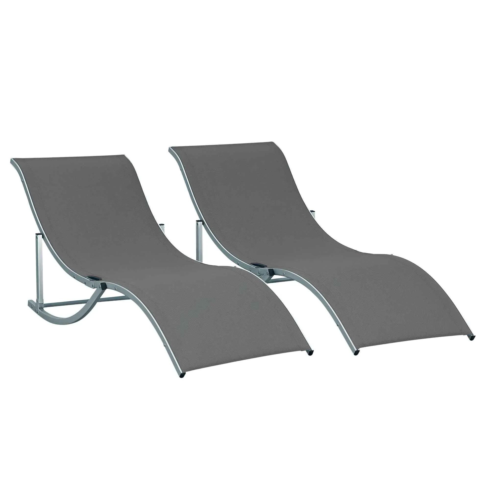 Set of 2 Folding Garden Loungers, Aluminum and Textilene Sun Lounger, 61x165x63 cm