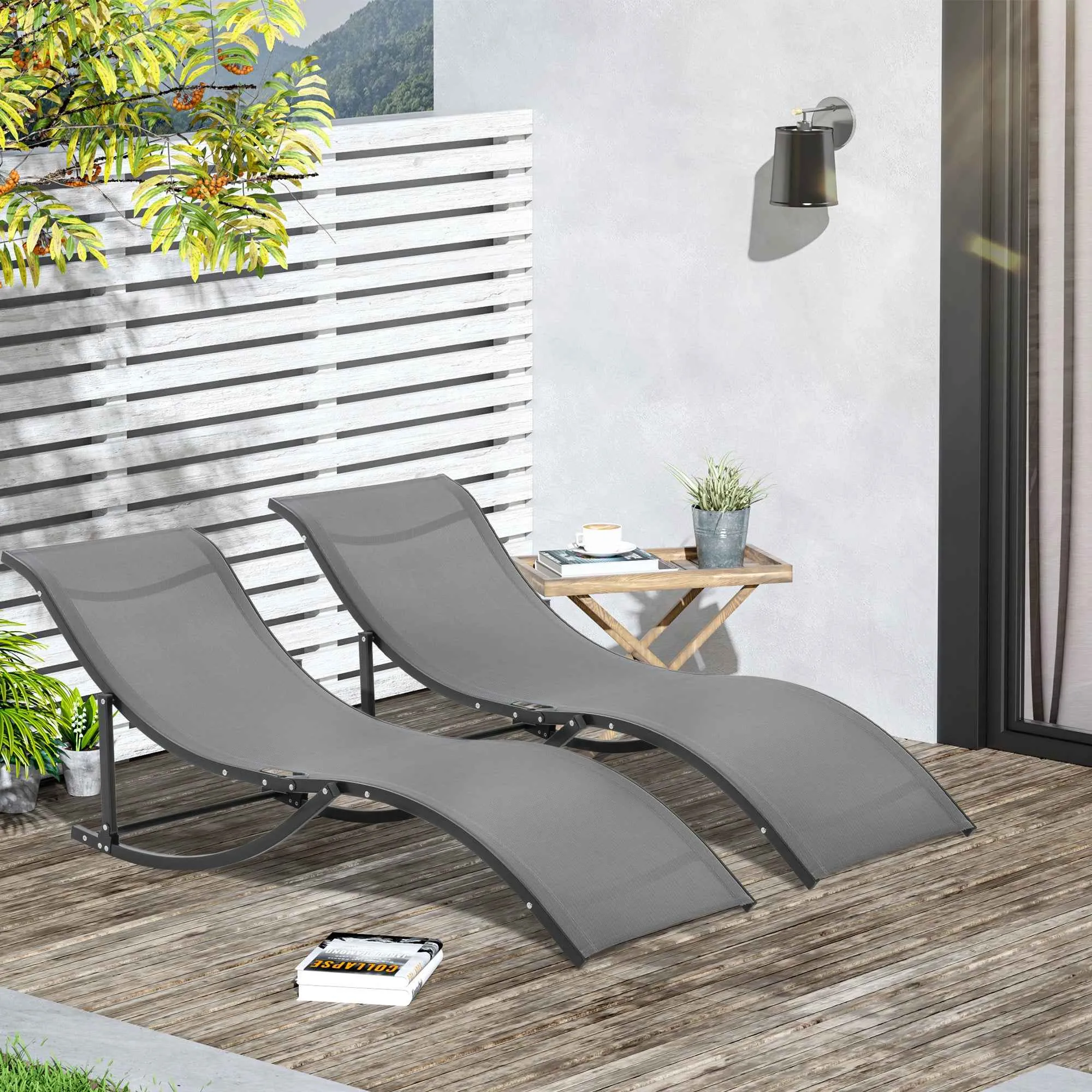 Set of 2 Folding Garden Loungers, Aluminum and Textilene Sun Lounger, 61x165x63 cm - Image 2