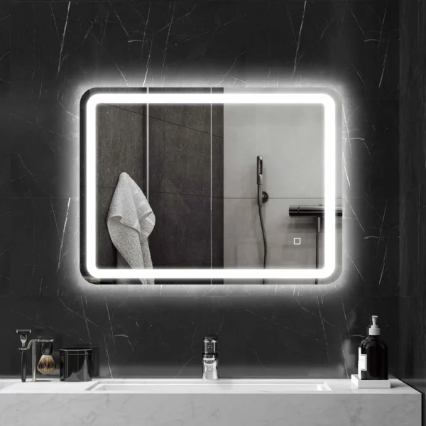 LED Touch Bathroom Mirror with Dimmable Light, 3 Temperatures and Anti ...