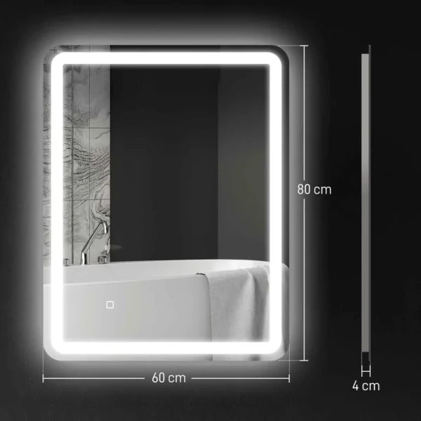 LED Touch Bathroom Mirror with Dimmable Light, 3 Temperatures and Anti ...