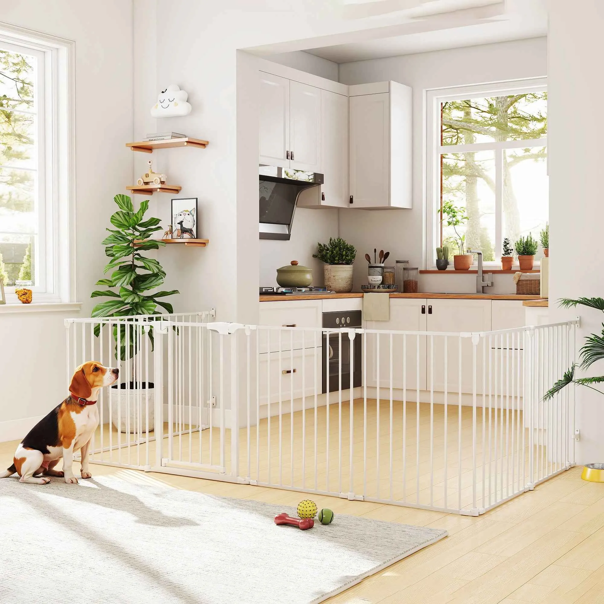 PawHut 8-Panel Modular Dog Playpen with Automatic Closure, Made of Steel and ABS, 61x3x75 cm, White - Image 2