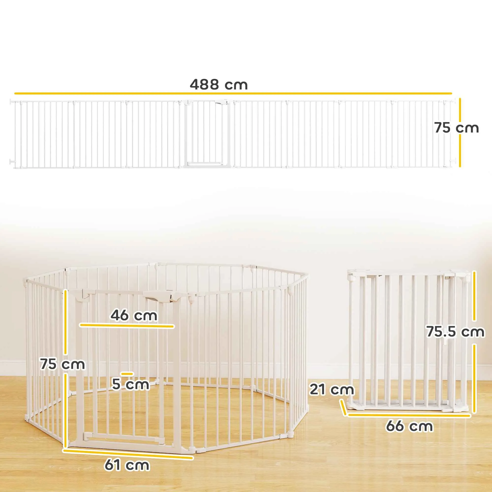 PawHut 8-Panel Modular Dog Playpen with Automatic Closure, Made of Steel and ABS, 61x3x75 cm, White - Image 3