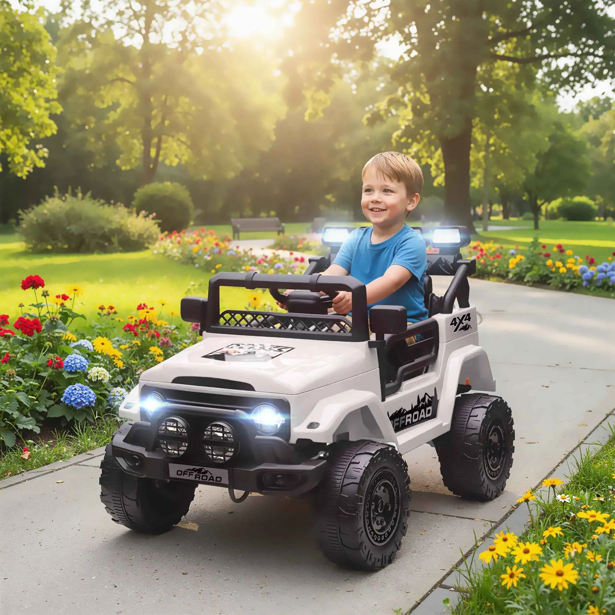 Children's Off-Road Vehicle with Lights, Horn, Belt and Remote Control, Made of PP and Metal, 99x66x68.5 cm, White - Image 2