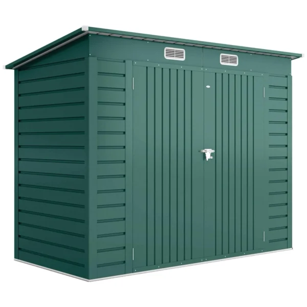 Steel Tool Shed with 2 Vents and Latch, 249x121x183 cm, Green