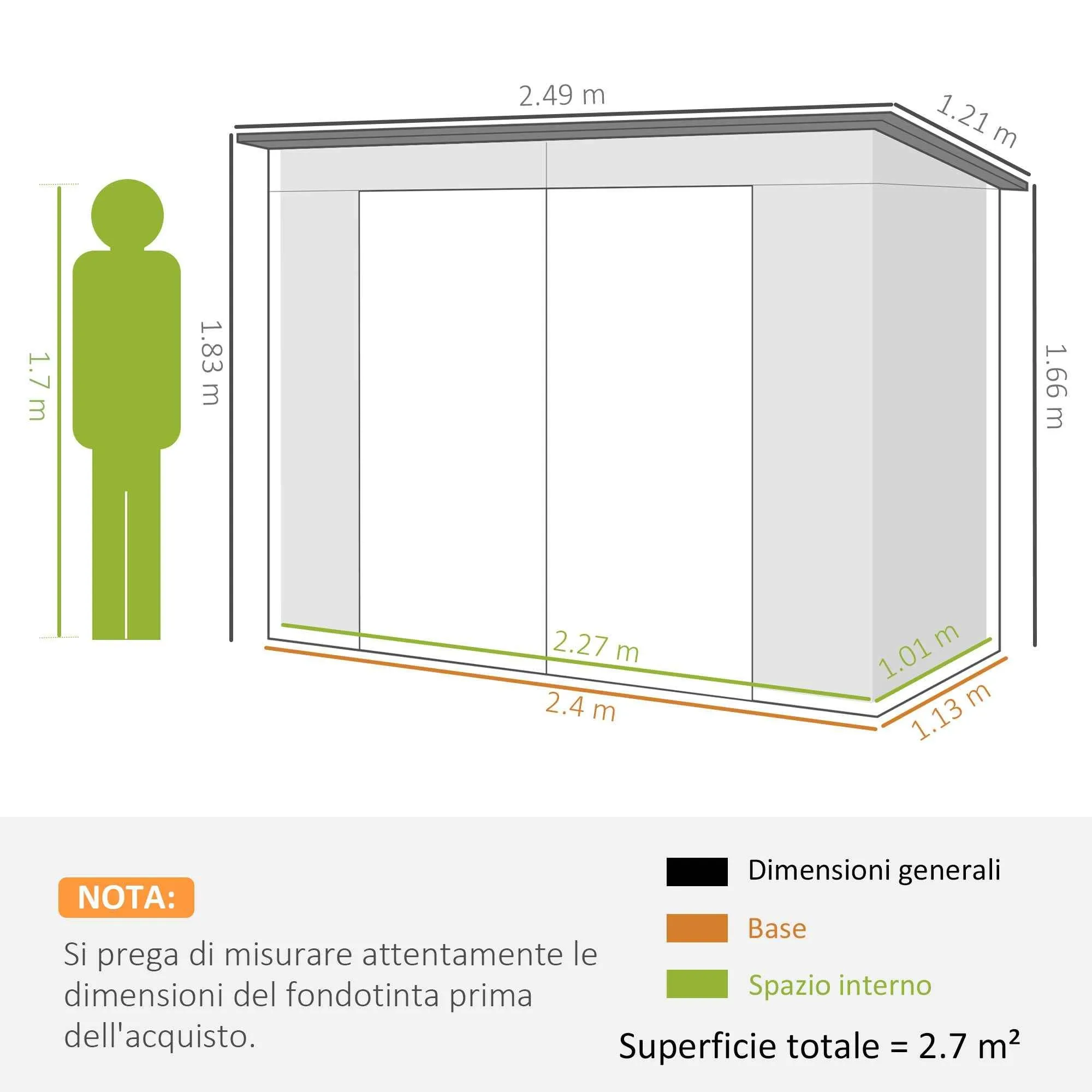Steel Tool Shed with 2 Vents and Latch, 249x121x183 cm, Green - Image 3