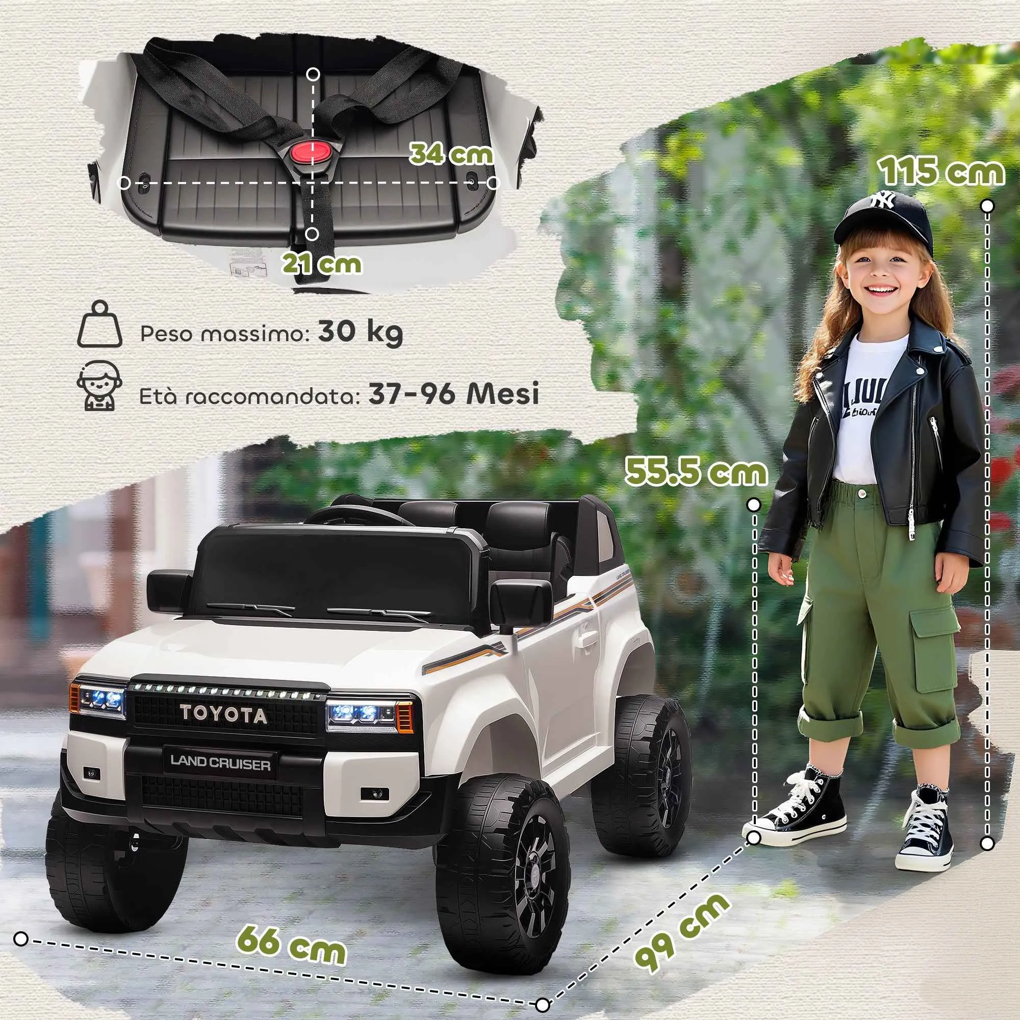 TOYOTA Land Cruiser 12V Electric Ride-On Toy Car with Remote Control, Ages 3-6, White - Image 3
