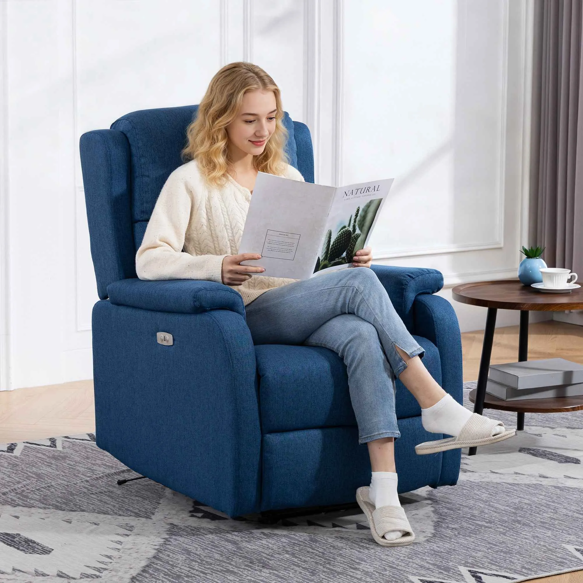 Electric Recliner Chair with Footrest in Linen Effect Fabric, 79x90x106 cm, Dark Grey - Image 2