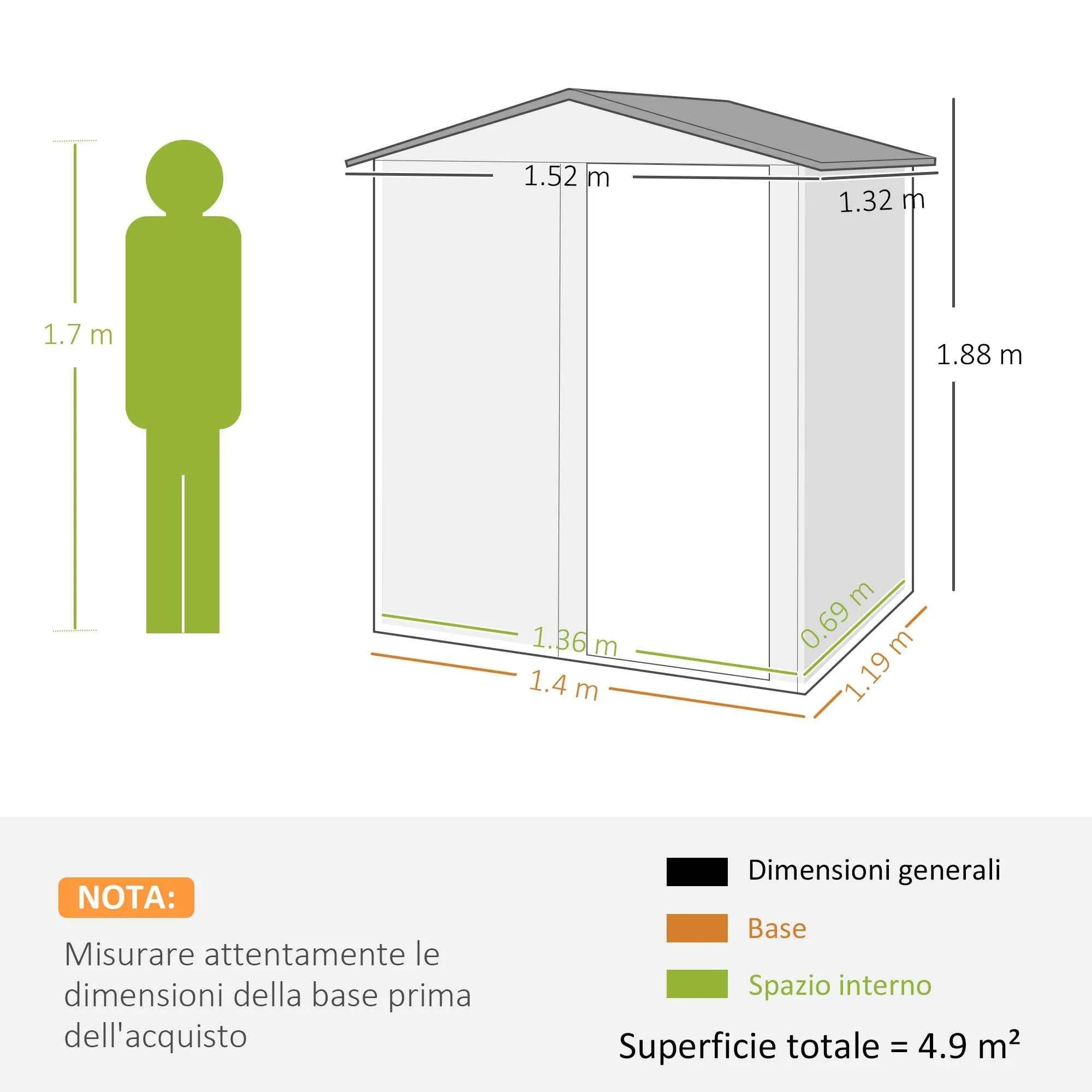 Steel Garden Shed with Sloped Roof and 4 Air Vents, 152x132x188 cm, Grey - Image 3