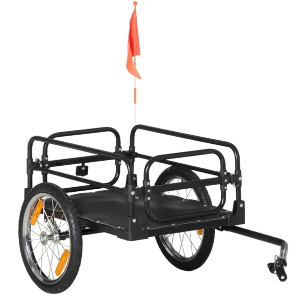 70L Bike Cart with 2 x 16" Wheels, 2 Reflectors and Flag, Steel and PE, 125 x 64 x 53.5 cm, Black