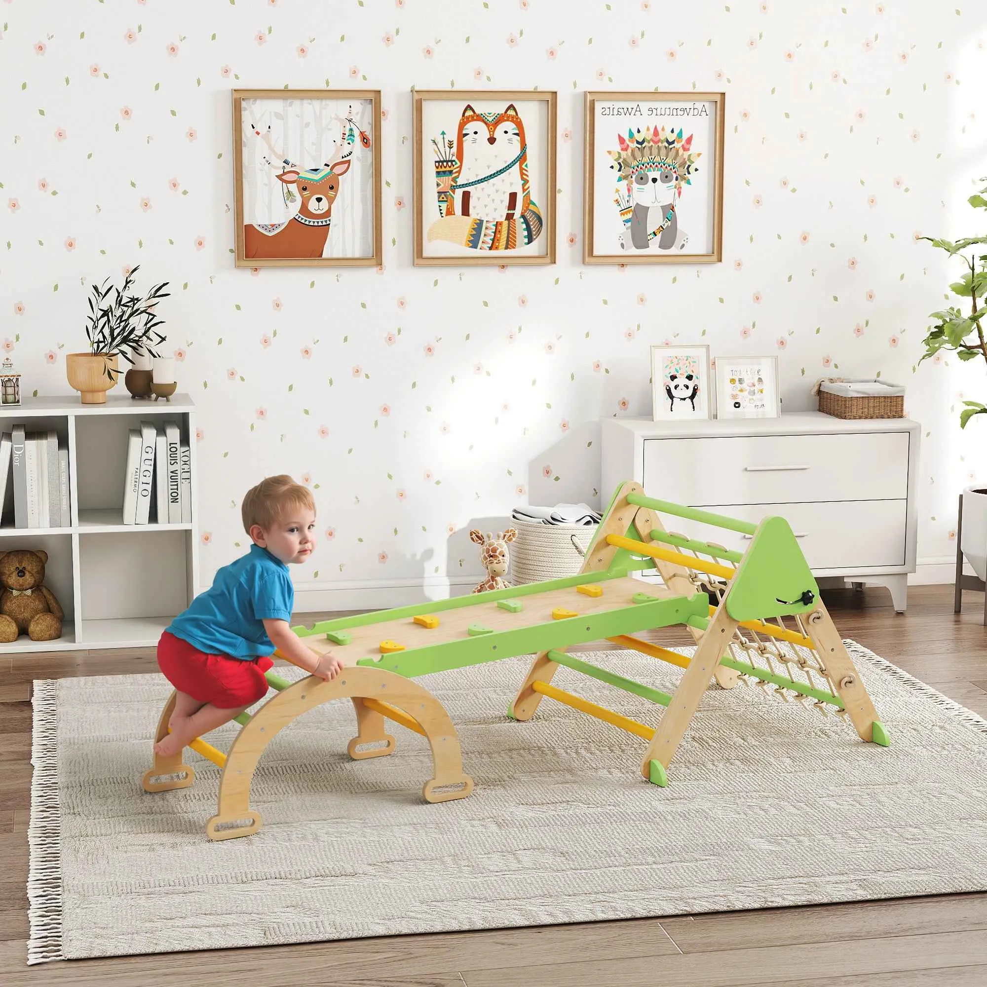 AIYAPLAY 8-in-1 Children's Play Set with Triangle, Smooth Wall and Arch, Made of Poplar and Pine Wood, 191.5 x 74.5 x 63 cm - Image 2