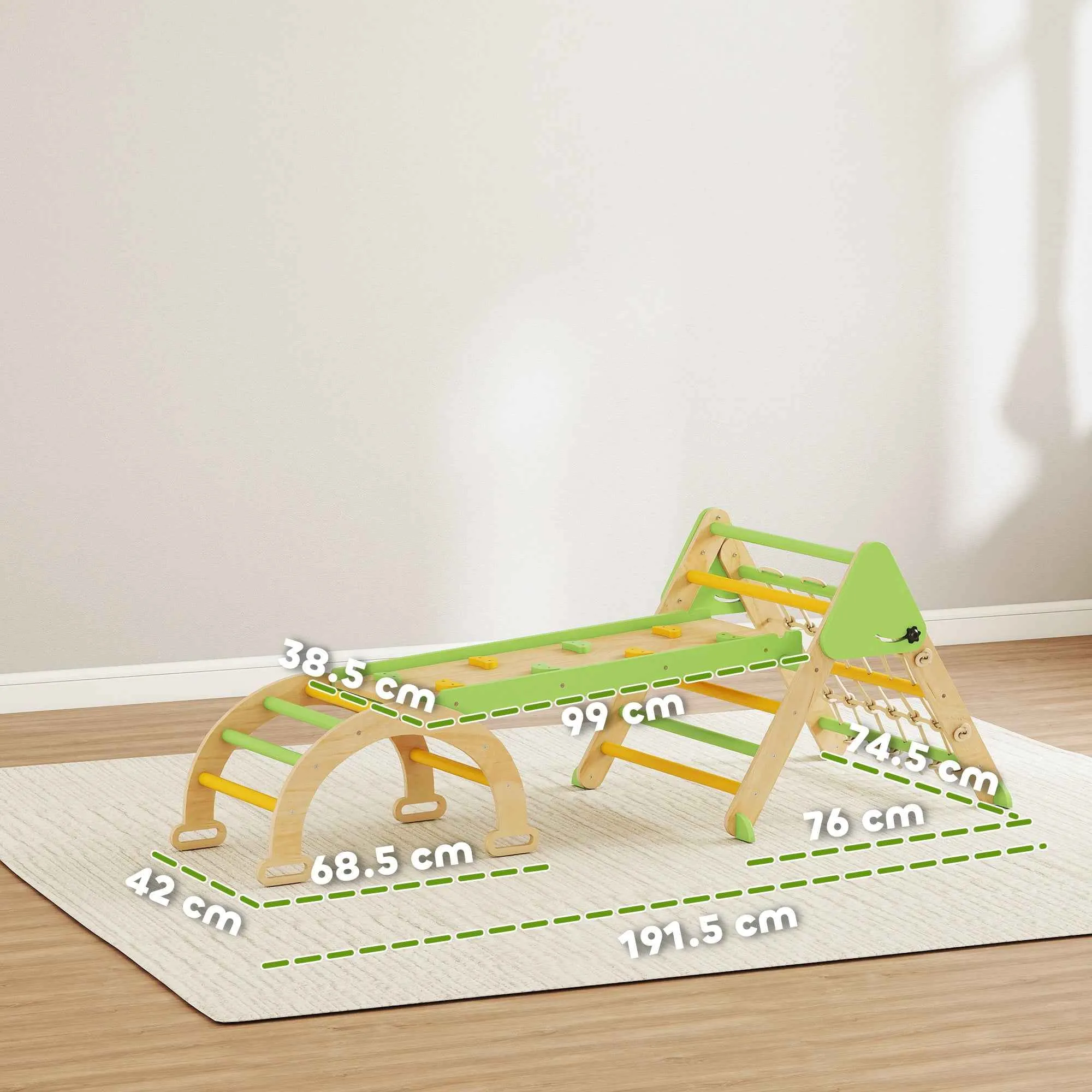 AIYAPLAY 8-in-1 Children's Play Set with Triangle, Smooth Wall and Arch, Made of Poplar and Pine Wood, 191.5 x 74.5 x 63 cm - Image 3
