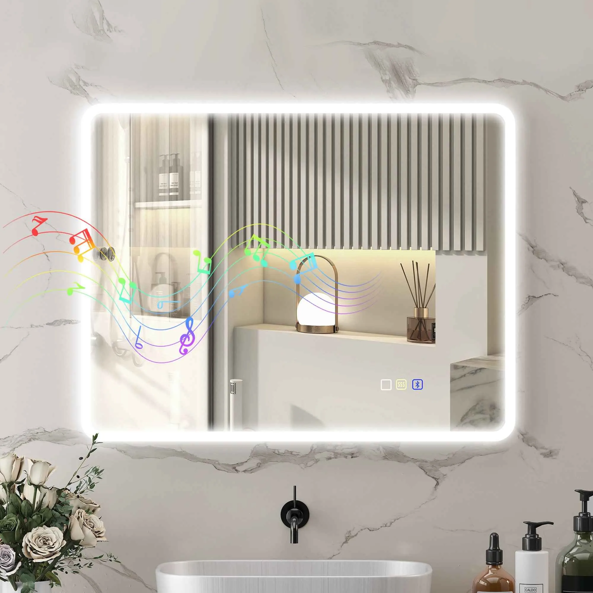 Bluetooth LED Bathroom Mirror, Touch Switch, Adjustable Light, 3 Colors, Anti-Fog, 70 x 90 cm, Silver - Image 2