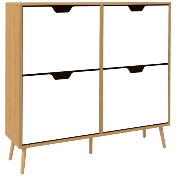 Chipboard and Pine Shoe Rack with 4 Drawers and 2 Adjustable Shelves for Each Drawer, 95x26x95 cm