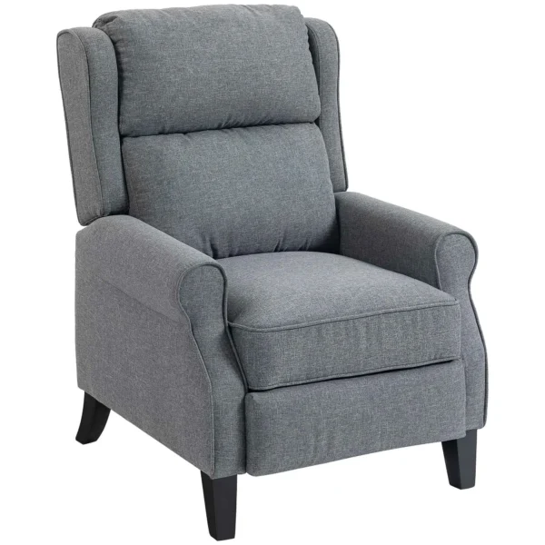 132° Max Reclining Chair in Linen Effect Fabric with Footrest, 74x84x102 cm, Grey