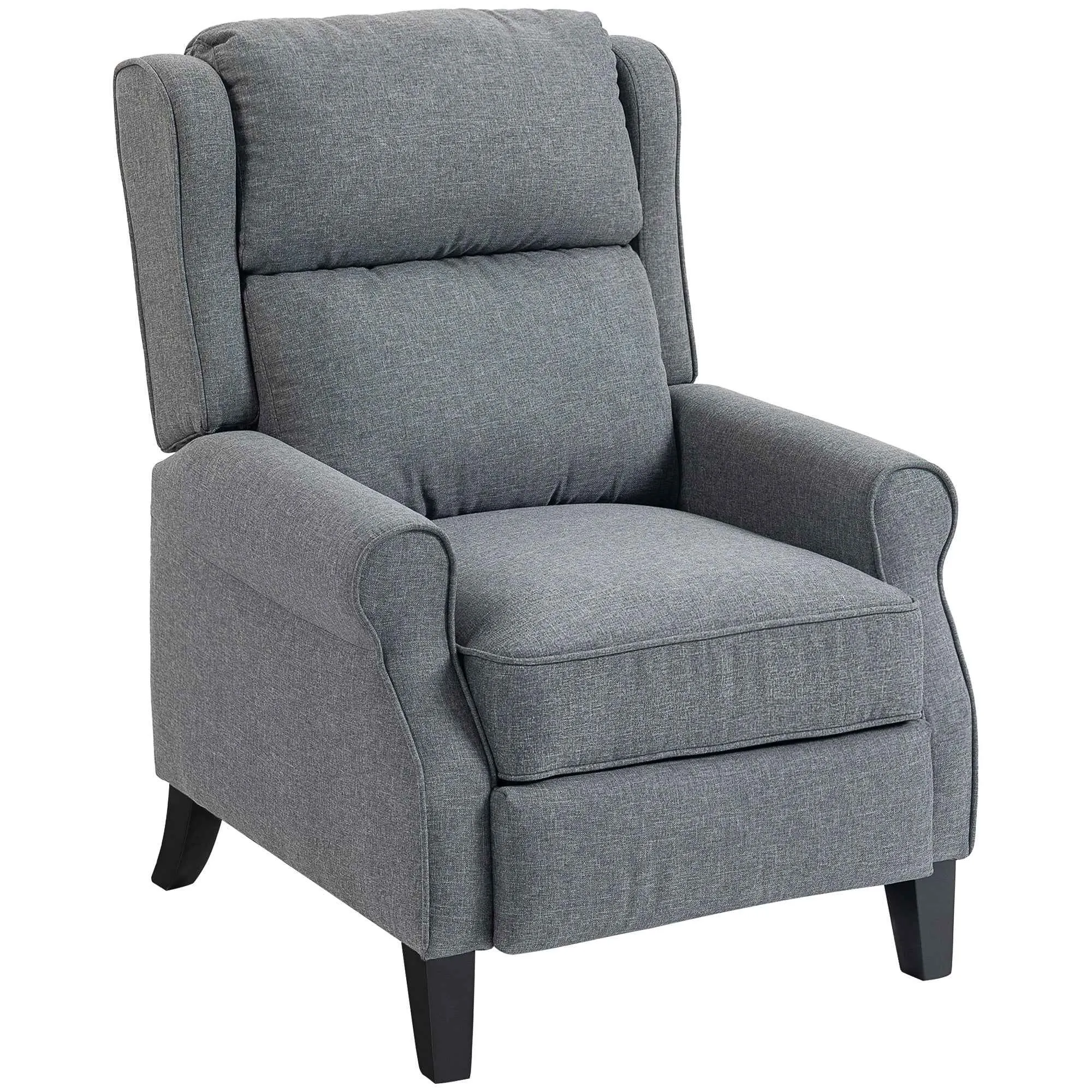 132° Max Reclining Chair in Linen Effect Fabric with Footrest, 74x84x102 cm, Grey