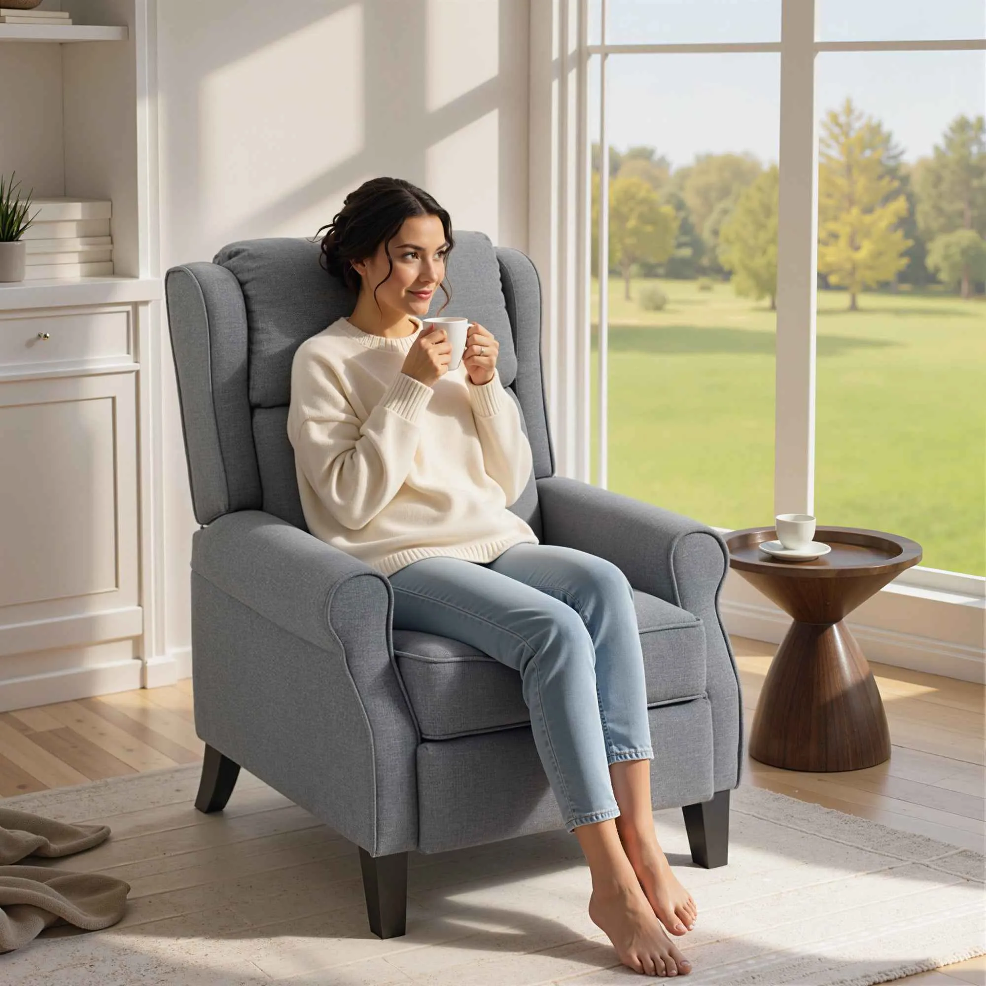 132° Max Reclining Chair in Linen Effect Fabric with Footrest, 74x84x102 cm, Grey - Image 2