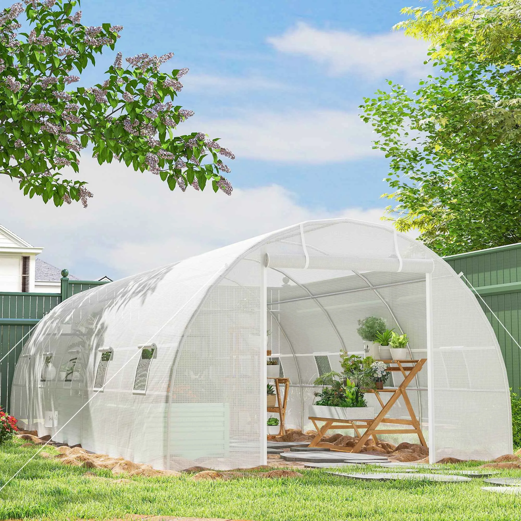 8x3x2 m Tunnel Greenhouse with Plastic Lining and Reinforced Steel, White - Image 2