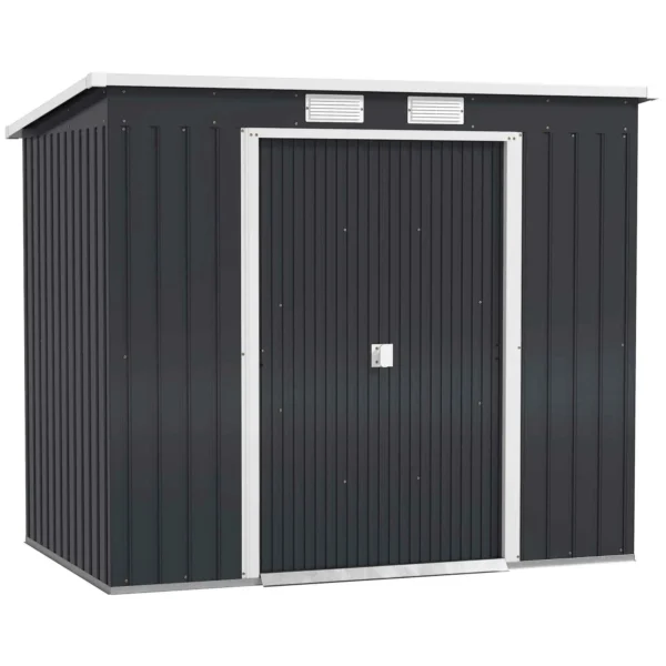 Tool Shed with Sloped Roof, 2 Entrances and Air Vents, Steel, 213x130x172 cm, Dark Grey