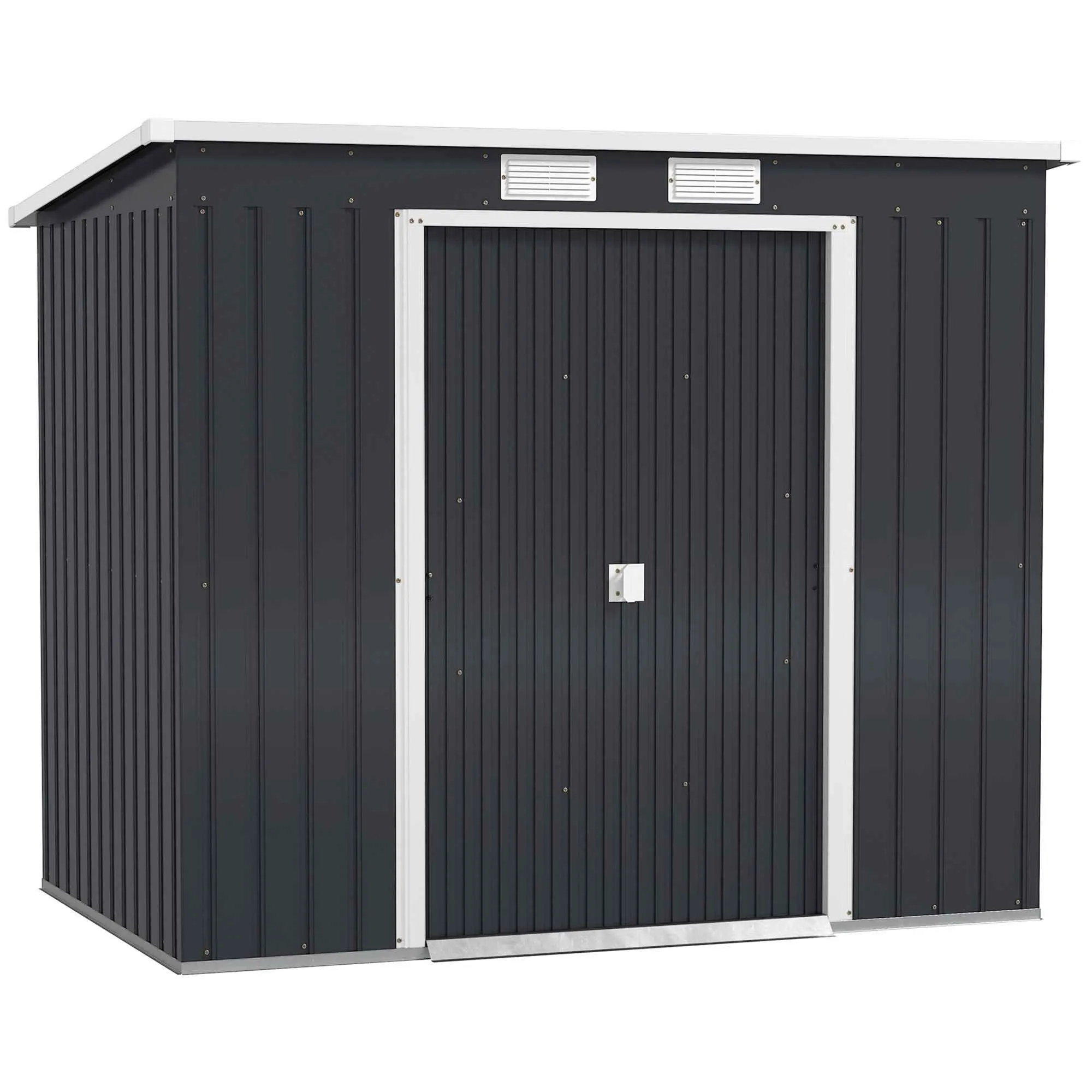 Tool Shed with Sloped Roof, 2 Entrances and Air Vents, Steel, 213x130x172 cm, Dark Grey