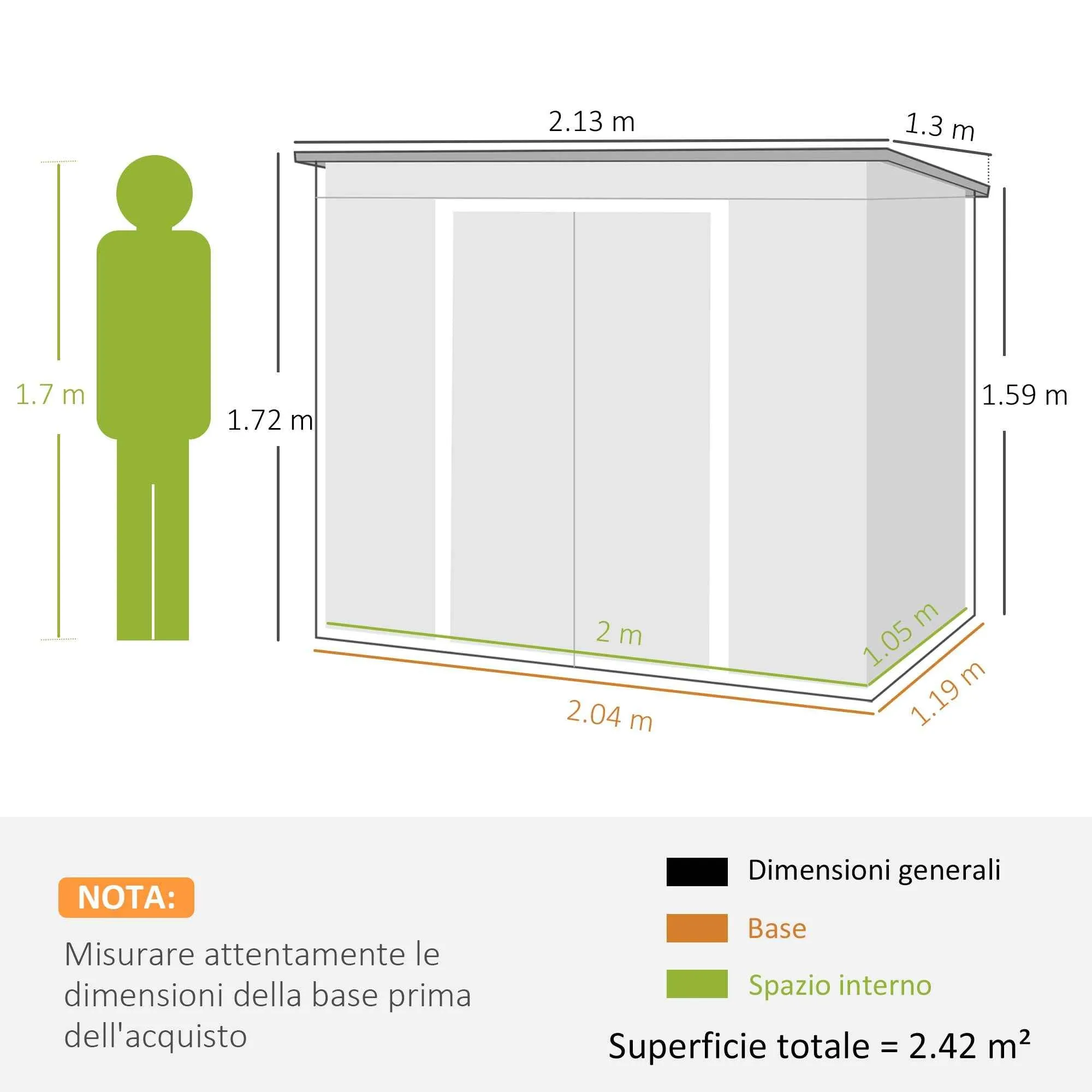 Tool Shed with Sloped Roof, 2 Entrances and Air Vents, Steel, 213x130x172 cm, Dark Grey - Image 3