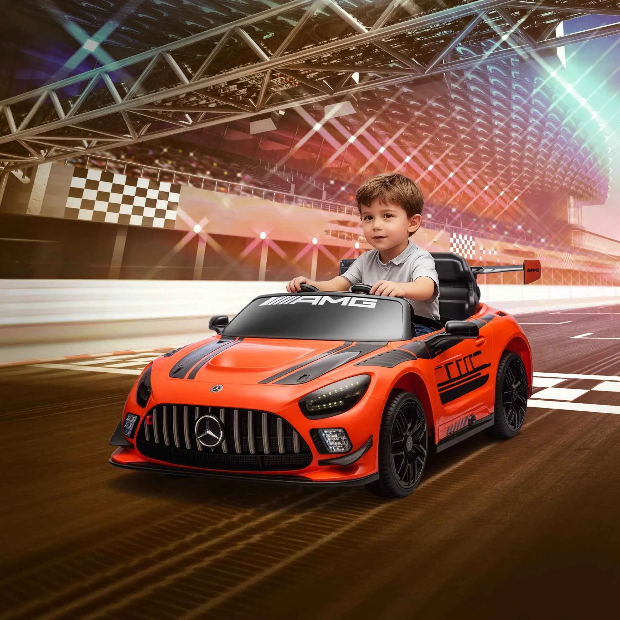 Electric Car for Children 3-8 Years Mercedes-AMG 12V with Remote Control, LED Lights, Transport Wheels, Orange - Image 2