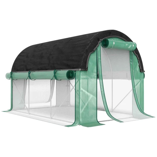 Outsunny 3x2 m Tunnel Greenhouse with Extra Shading Net, Windows and Zip Entrance, in PE and Steel, Green
