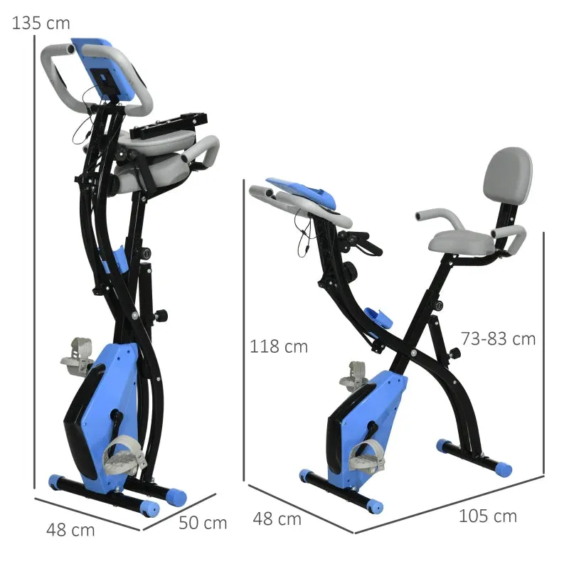 Folding Exercise Bike with 8 Resistance Levels and Adjustable Seat, Blue and Gray - Image 2