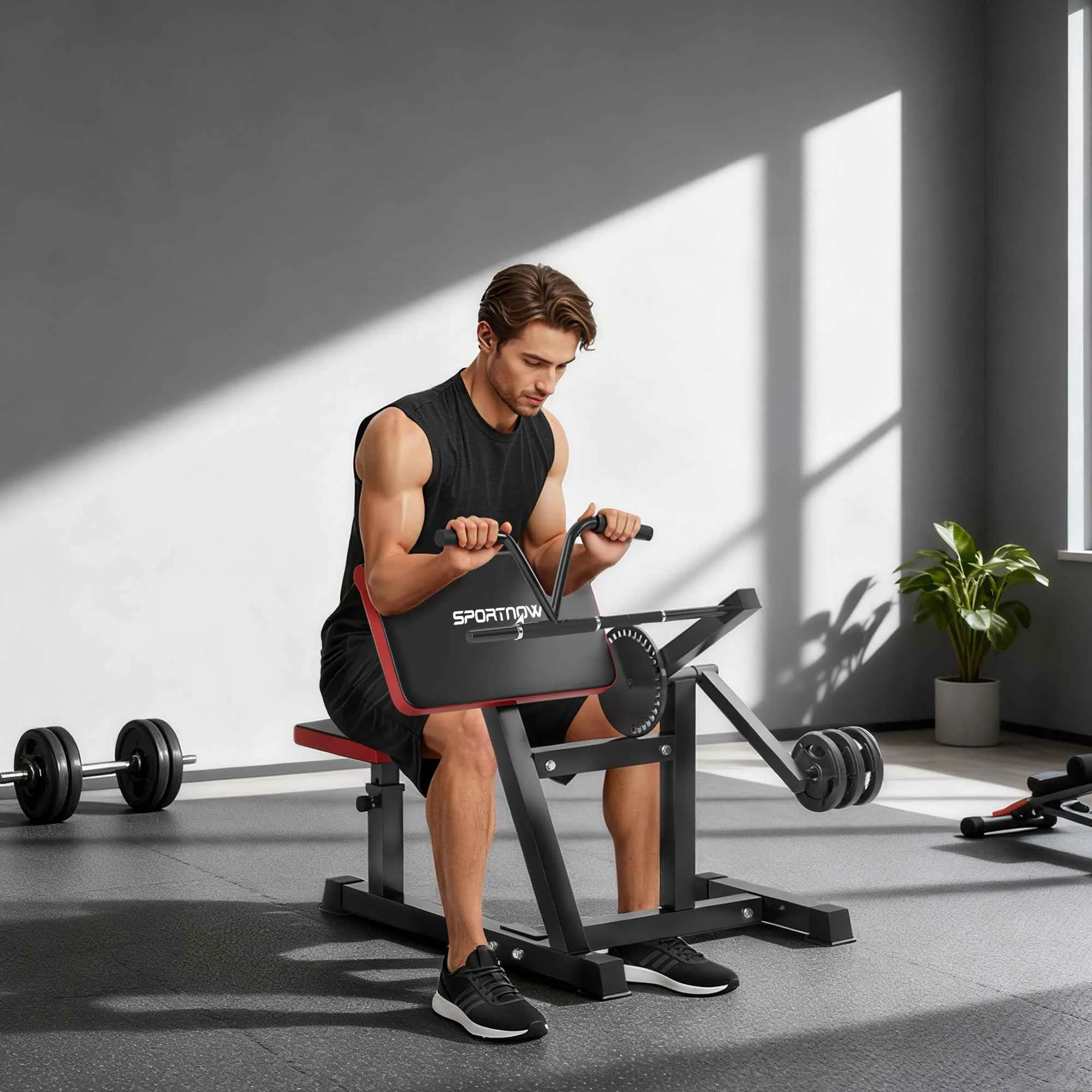 Bicep Curl Bench with Adjustable Seat and Elbow Rest, Weight Rack, Black - Image 2