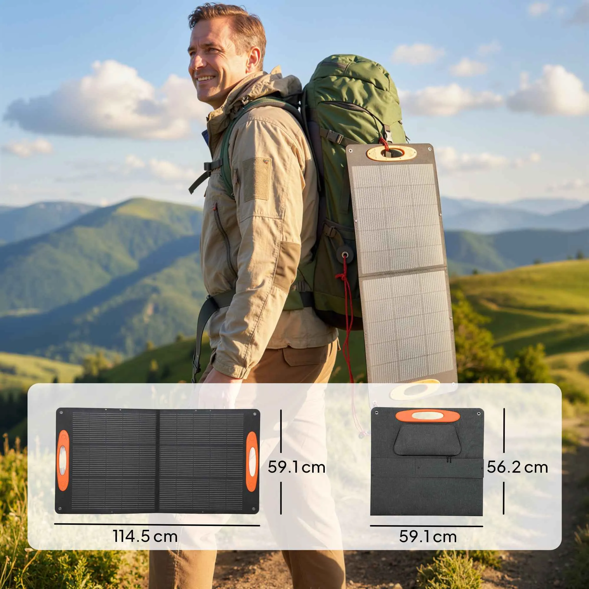 100W Foldable Solar Charger with USB-A and USB-C Ports for Fast Charging, IP67, Black - Image 3